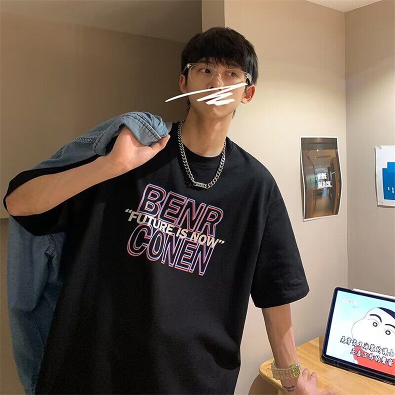 夏季美式高街宽松2025情侣半袖纯棉五分袖短袖t恤B1550-P28网络图图片