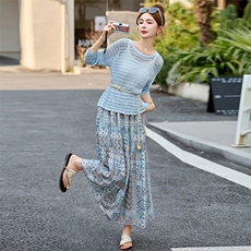 小香风套装裙2025夏新款独特漂亮绝美气质波西米亚出游穿搭一整套，女装套装/套裙，韩宇舍