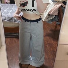 2025美式复古竖条纹裤子女夏季薄款宽松慵懒风阔腿裤刺绣直筒长裤，男装休闲裤，星座218-8