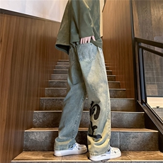 k1071-p55-控78M-5XL现货拉链宽松牛仔裤港风高阶黑暗牛仔，男装牛仔裤，星座116