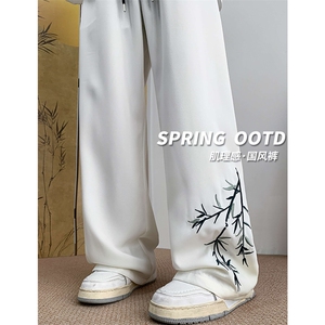 8XL-M 特大码休闲裤男风竹叶新中式裤子男冰丝直通裤K971P40图片
