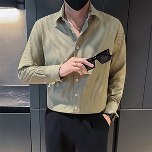 主推新款足货秋冬男士内搭长袖衬衫小伙店主条纹衬衣C601P48控78图片