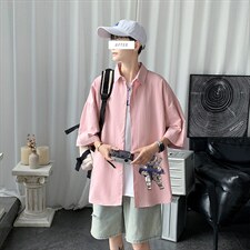 ！夏款港风冰丝衬衣男黑寸衫男白短袖衬衫男DXC285-P30，男装衬衫，电商B371