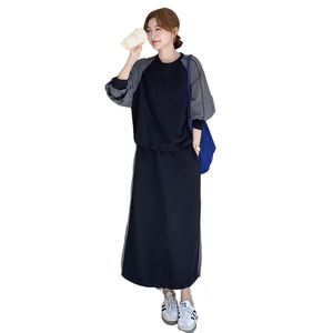 个性设计感撞色圆领卫衣套装女春秋ins潮牌休闲运动半身裙两件套图片