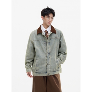 美式复古翻领牛仔夹克男女情侣街头上衣休闲外套JK0406-P68,军绿色半身裙上衣怎么搭配图片