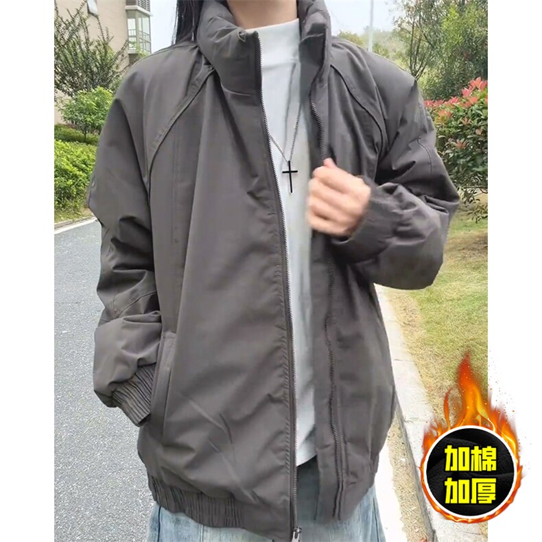 现货美式高街休闲棉衣夹克三防立领纯色户外工装加厚棉服外套,男装夹克,电商A486
