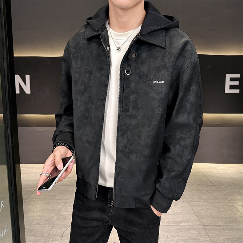 休闲连帽皮衣男2025秋款店主风皮夹克带帽外套潮B317/812/P145,男装皮衣,电商B317