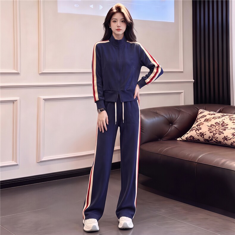 纯色运动套装女秋季新款时尚洋气高端拉链卫衣休闲阔腿长裤两件套,女装套装/套裙,江南
