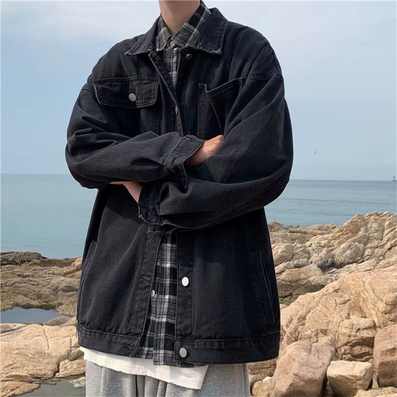 牛仔夹克男秋季新款浅色复古工装韩版潮流外套JK8865310B-1-P65,男装夹克,星座310B-1