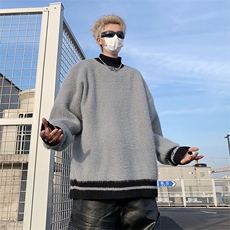 秋冬男高领毛衣条纹拼色针织衫长水貂绒打底保暖外套M9194P70，男装针织衫/毛衣，星座1013-1