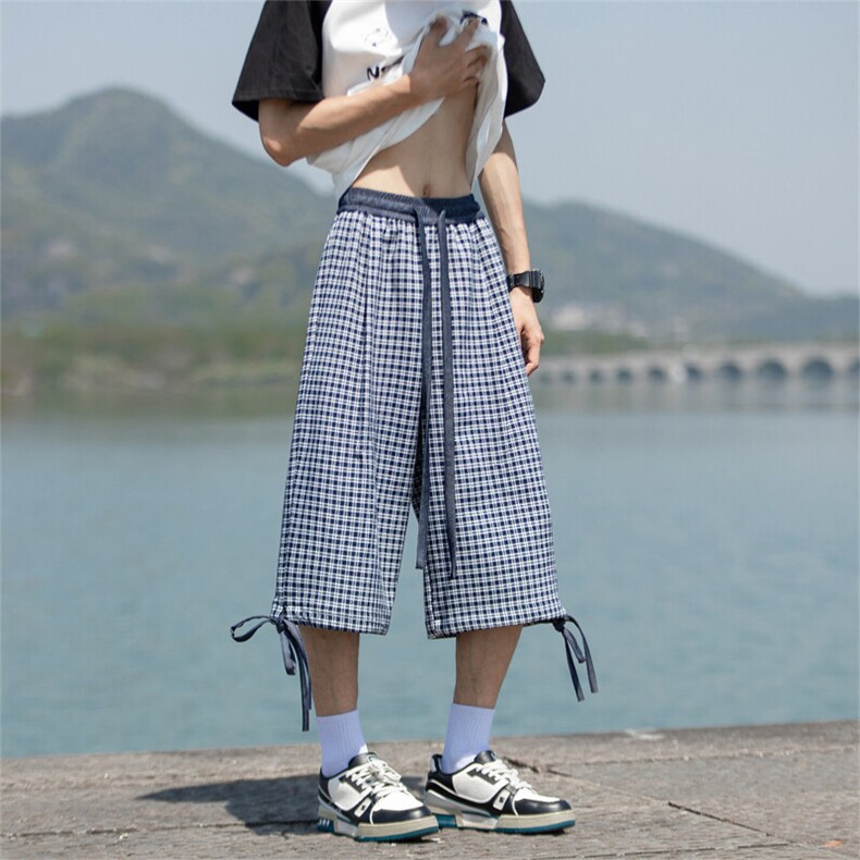 立体裁剪设计格子薄款休闲裤夏季新款潮牌宽松七分裤男2558特P28,男装牛仔裤,电商C305A