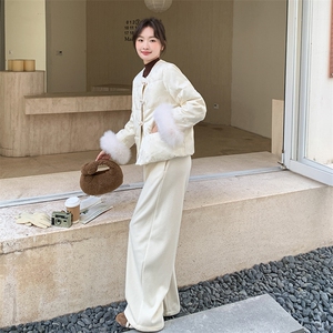 新中式人丝提花羽绒服女冬季欧货高端狐狸毛袖口90白鸭绒保暖外套图片
