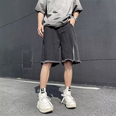 日系宽松版牛仔短裤男薄款夏季美式vibe高街潮牌毛边五分裤~D088，男装牛仔裤，星座601-2