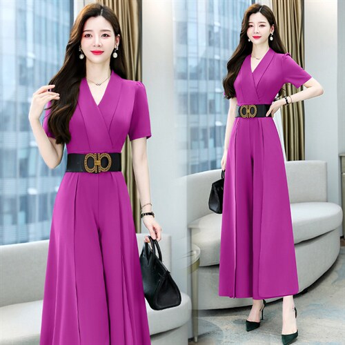 职业连体裤女2024夏季新款时尚高端名媛气质女神范收腰显瘦阔腿裤，女装连体裤，卡杰菲