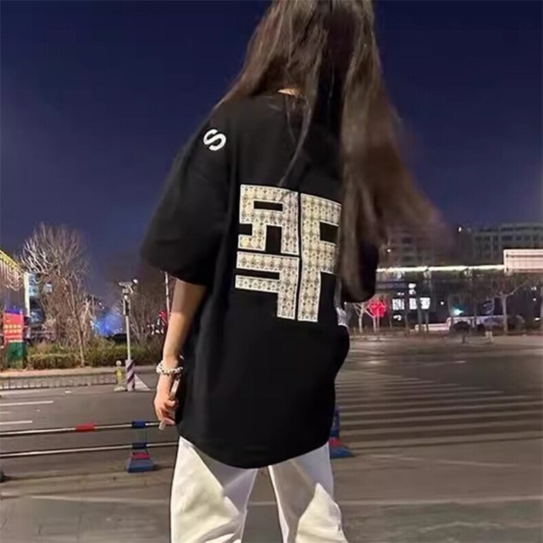 万针全刺绣工艺抖音得物高品质260克重磅纯棉双纱美式高街短袖T恤,男装T恤,电商A486