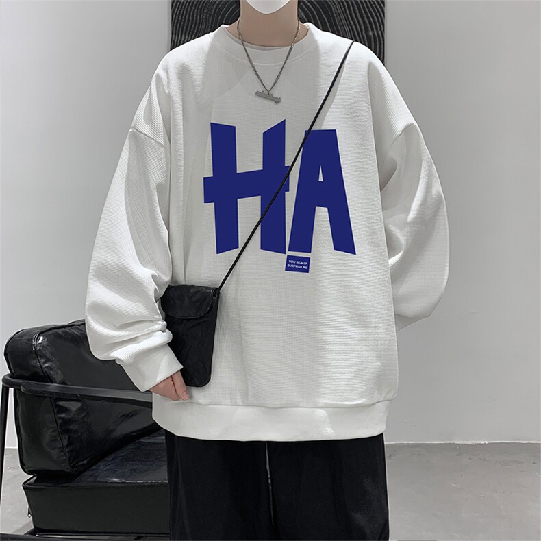 华夫格卫衣圆领卫衣男大码长袖t恤男外套HW76258-P30加绒款-P40，男装卫衣，电商A040