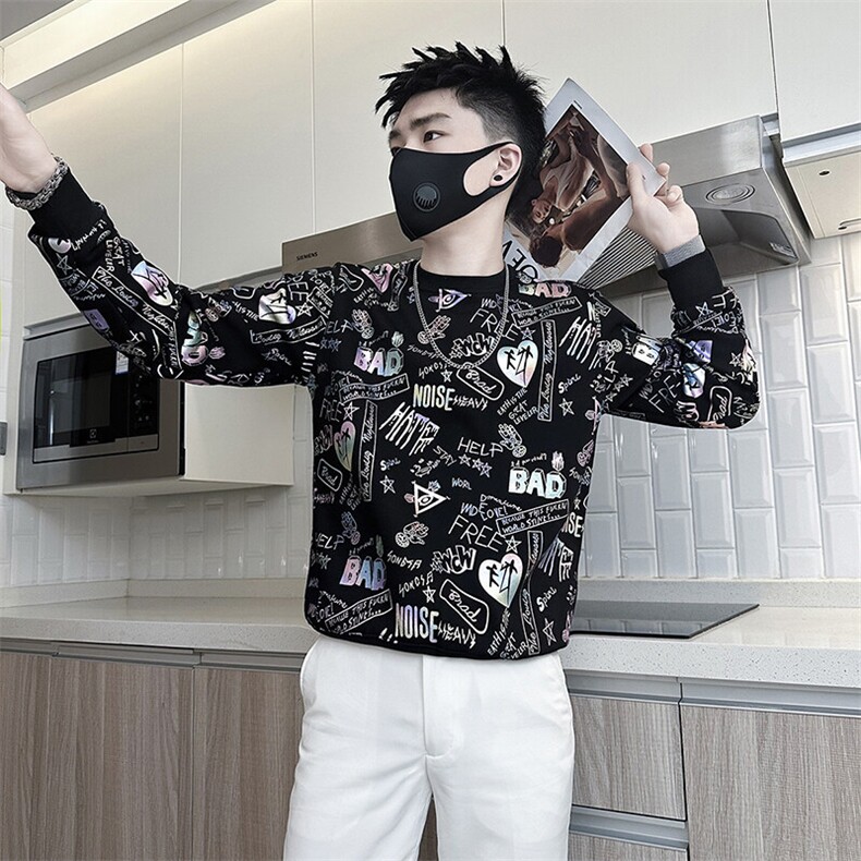 高级感印花卫衣男长袖社会小伙T恤301C-WY18-P58控78,男装T恤,星座301C（原B323）