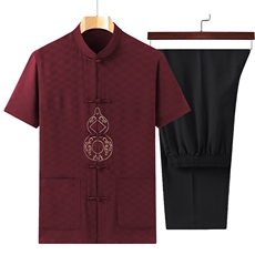 风男士套装衣服短袖唐装汉服夏季葫芦绣两件套t恤CM2805-P98，男装民族服装，星座1105-3