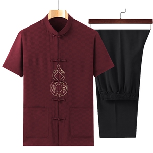 风男士套装衣服短袖唐装汉服夏季葫芦绣两件套t恤CM2805-P98图片