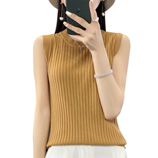 天丝背心女夏季新款圆领坑条薄款外穿配西装冰丝针织内搭宽肩吊带，女装背心吊带，大美人包芯纱店