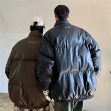 港风PU皮棉衣情侣装男装立领棉衣宽松棉服冬装外套G1071P128，男装棉衣，电商A339