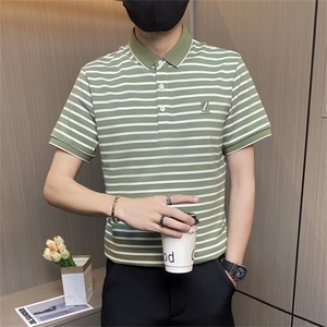 PL043-特P40控65短袖Polo衫男夏季经典条纹翻领半袖T恤男士冰丝棉图片