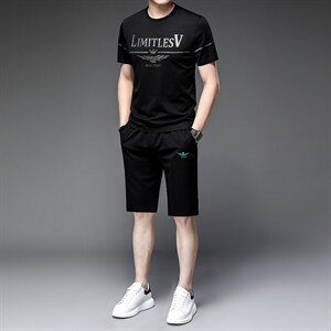 针冰丝男士休闲卫衣套装夏季短袖运动服三件套时尚潮流冰丝图片