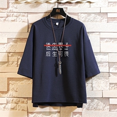 Q11028-P30春夏季七分袖t恤男大码五分袖男短袖中袖砖墙挂拍，男装T恤，电商A040A