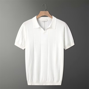 夏季新款针织Polo衫男短袖V领休闲半袖翻领T恤修身商务体恤男时图片