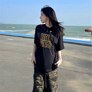 万针全刺绣工艺抖音得物高品质260克重磅纯棉双纱美式高街短袖T恤图片