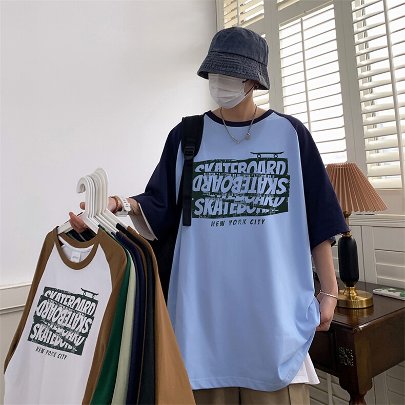 32支双纱直播重磅260克拼接美式潮牌宽松印花复古短袖t恤控49,男装T恤,星座301D-4(原星座1004-4）