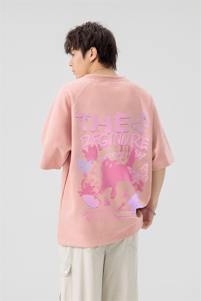 2025夏季港风潮流麂皮绒短袖t恤大码宽松美式上衣半袖潮H9923-P28,男装T恤,电商B295