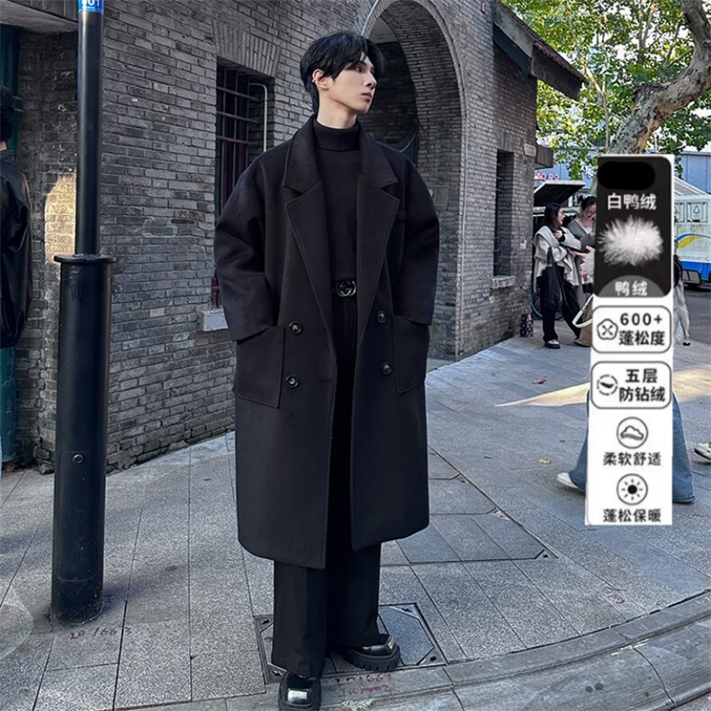 毛呢大衣加羽绒内胆男中长款高级感痞帅宽松休闲时尚百搭外套，男装毛呢大衣，星座903-1