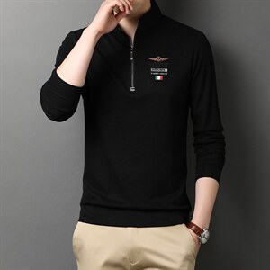 2023新款立领t恤男长袖秋衣春秋季半拉链卫衣中年秋装上衣polo衫,男装卫衣,电商B212（原钱塘6029）