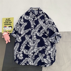 2021夏季新日系大码男港风沙滩情侣休闲短袖印花衬衫C3035-P35，男装衬衫，电商A001