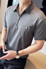 盗图百搭商务口袋设计感华夫格半截袖Polo衫PL38/P55控78，男装Polo衫，电商A243