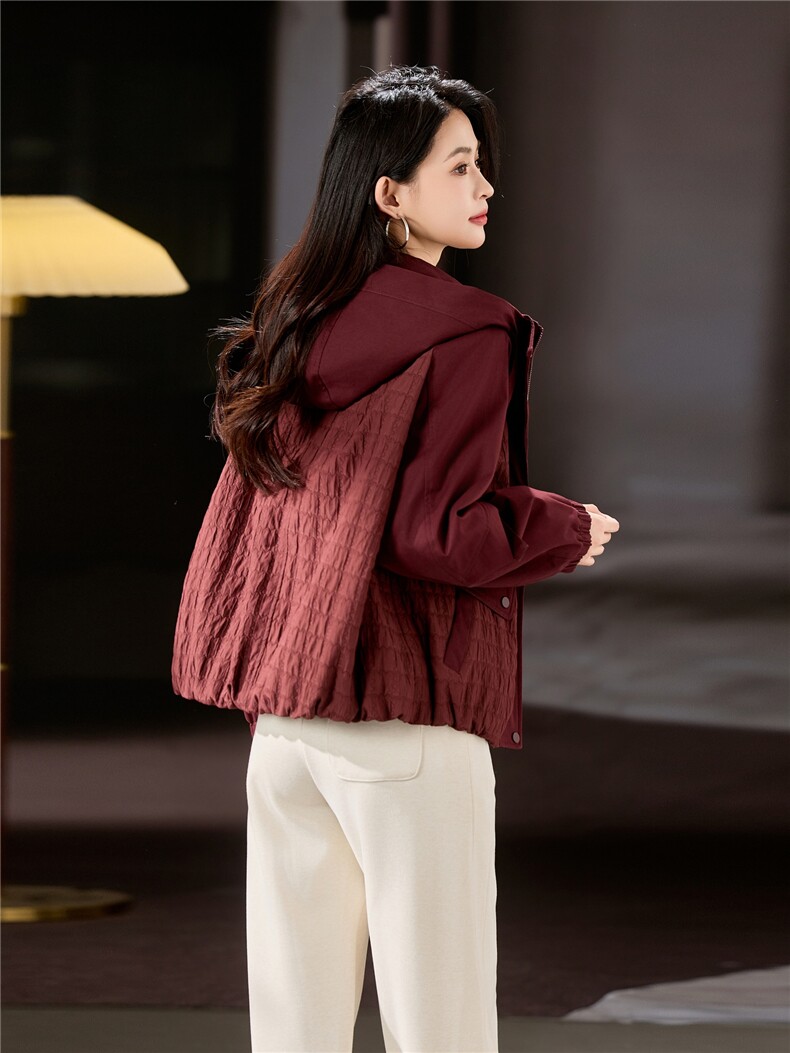 2025冬装新款拼色短款夹棉外套,女装棉衣/棉服,梦芯尔