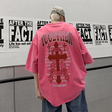 高街水洗做旧蜡染潮牌宽松短袖t恤美式复古517A-2-SX210-P38，男装T恤，星座517A-2