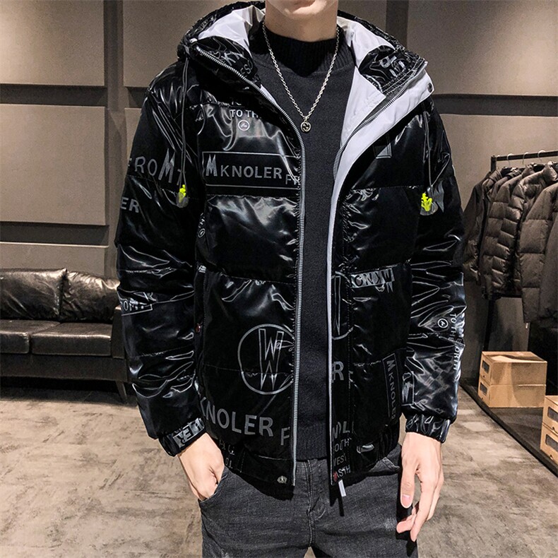 现货 仓库桥园路 连帽潮牌时尚韩版宽松鲨鱼皮羽绒服短款外套图片
