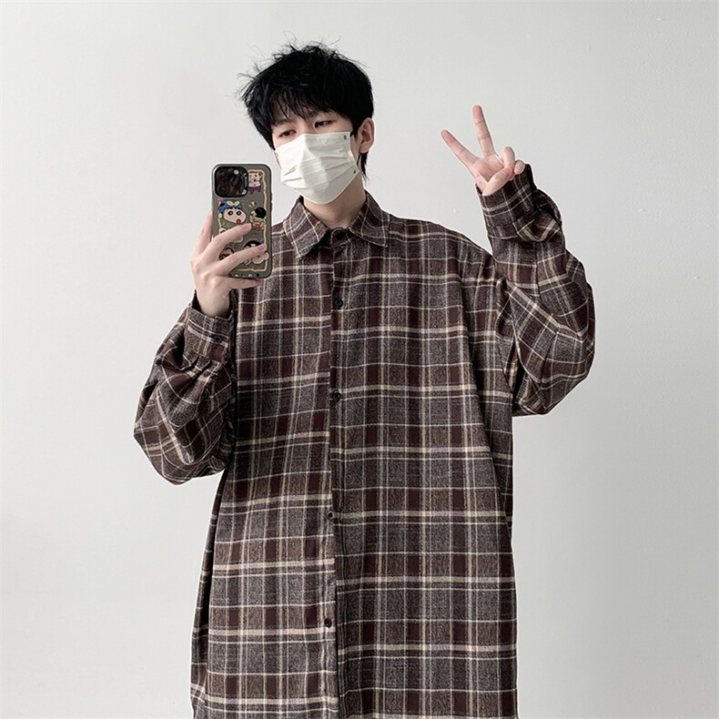 时尚宽松格子衬衫男KD629-P30,男装衬衫,电商D312