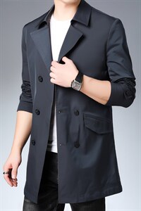 春装新款男士风衣中长款双排扣休闲商务中青年纯色西服领外套男装，男装风衣，电商B212（原钱塘6029）