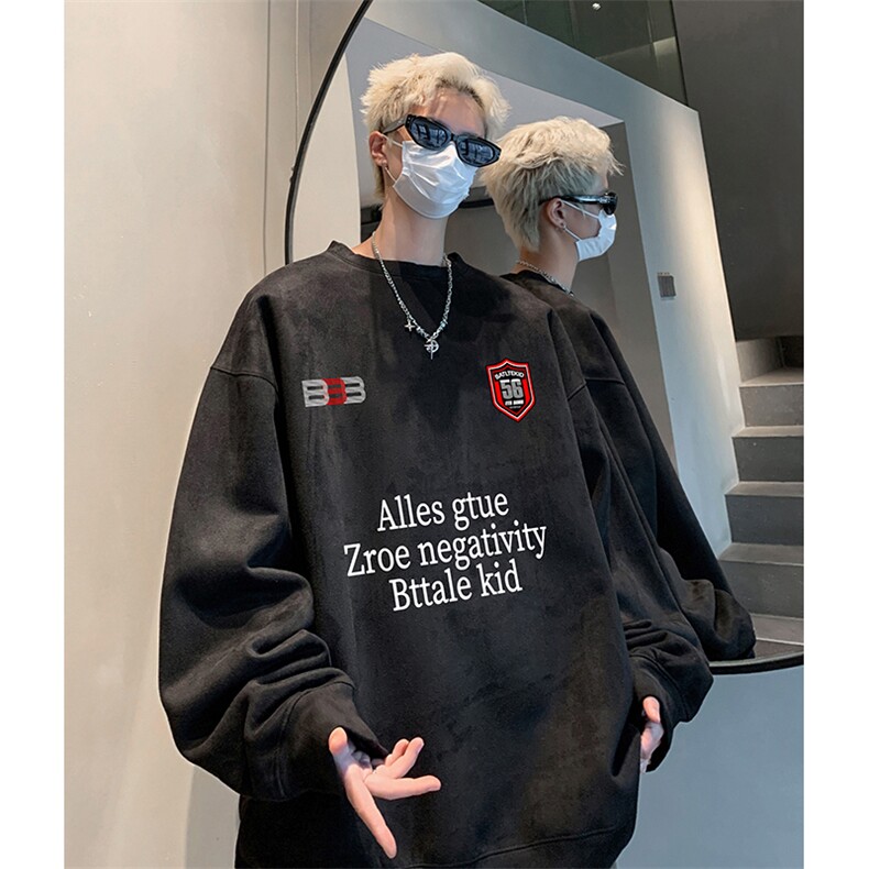 抖音得物供货提供视频秋冬重磅美式麂皮绒圆领卫衣JY394,男装卫衣,电商A486