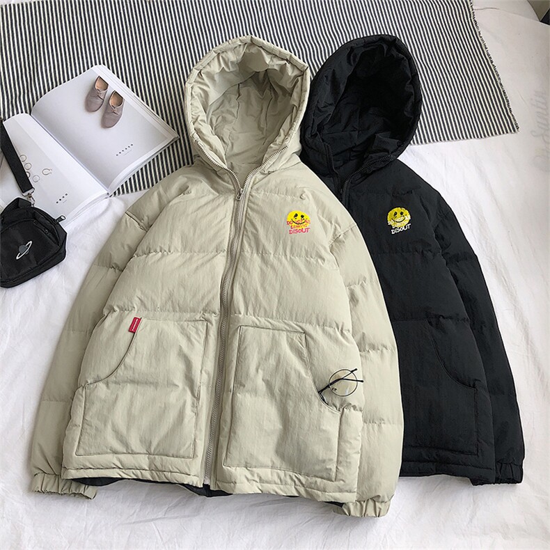 【】A003-HY8010-P125冬装新款笑脸印花连帽棉衣港风平铺1,男装棉衣,电商A003
