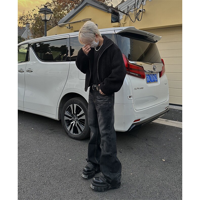 美式ins高街hiphop重工艺水洗暗黑微喇牛仔裤货号K2401P60,男装牛仔裤,电商A063