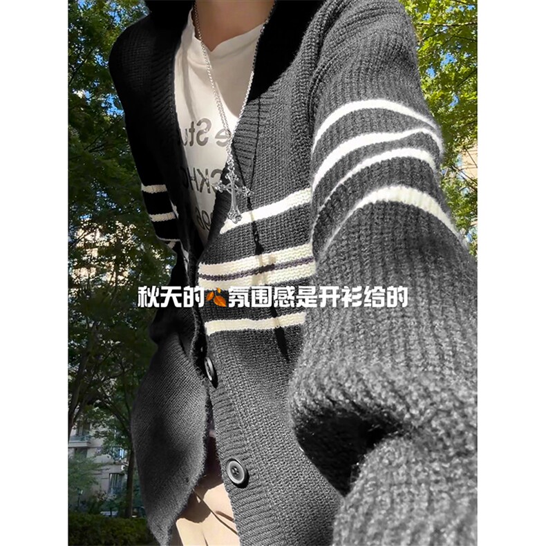 简约款拼色休闲复古毛衣法式时髦文艺高级感上衣HY842TP55控89,男装针织衫/毛衣,电商A102B