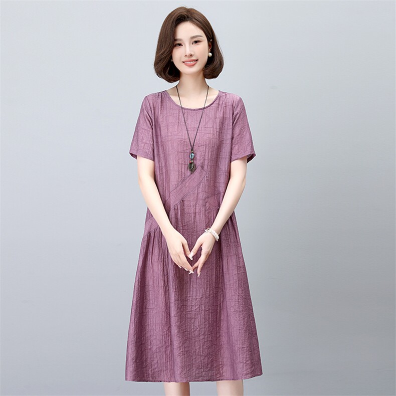 夏季妈妈连衣裙2026新款休闲中年女士时尚宽松大码洋气冰丝短袖裙,女装连衣裙,简韵佳