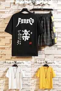 2021夏季男士短袖t恤套装半袖休闲韩版潮流帅气两件套DS785T图片