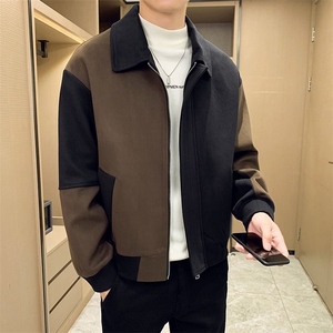 男新款呢子大衣秋冬妮子毛呢拼色宽松夹克外套A236-JK-3058-P135图片