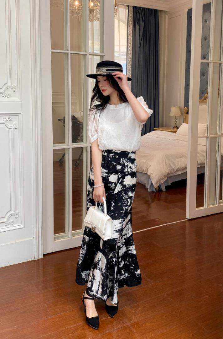提花小衫?下鱼尾长半裙，女装半身裙，YCJ
