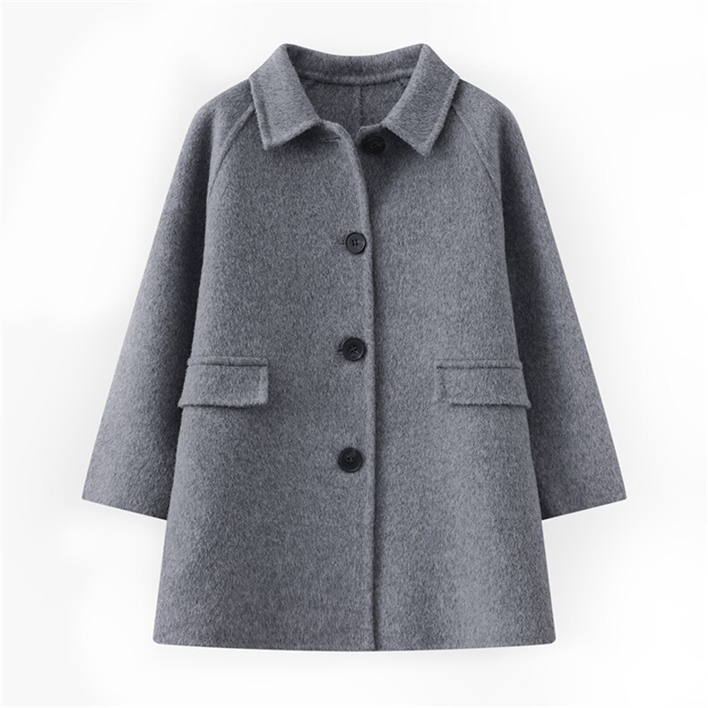 儿童羊毛大衣秋冬保暖宽松版灰色时尚外套，童装外套，鑫贝羊绒